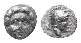 PISIDIA. Selge. Circa 350-300 B.C. AR obol. (10mm, 0.79 g). Gorgon head facing / Helmeted head of Athena right, astralagos behind.