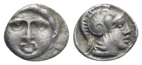 PISIDIA. Selge. Circa 350-300 B.C. AR obol. (10mm, 1,0 g). Gorgon head facing / Helmeted head of Athena right.