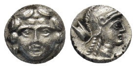 PISIDIA. Selge. Circa 350-300 B.C. AR obol. (8mm, 0,8 g). Gorgon head facing / Helmeted head of Athena right, astralagos behind.