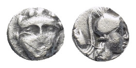 PISIDIA. Selge. Circa 350-300 B.C. AR obol. (8mm, 0.7 g). Gorgon head facing / Helmeted head of Athena right, astralagos behind.