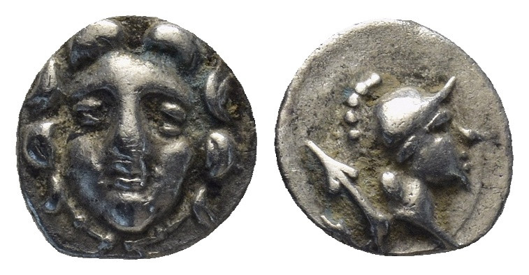 PISIDIA. Selge. Circa 350-300 B.C. AR obol. (9mm, 0.7 g). Gorgon head facing / H...