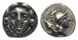 PISIDIA. Selge. Circa 350-300 B.C. AR obol. (9mm, 0.7 g). Gorgon head facing / Helmeted head of Athena right, spearhead behind.