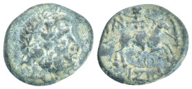 Pisidia, Isinda Æ (19mm, 3,1 g). Dated CY 11 = 15/4 BC(?). Laureate head of Zeus right / Warrior on horse galloping right, preparing to hurl spear; be...