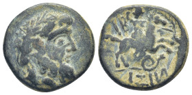Pisidia, Isinda AE. 2nd-1st C. BC. (5.29 Gr. 19mm.)
Laureate head of Zeus right. 
Rev. Horseman right, wielding spear.