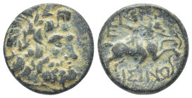 Pisidia, Isinda AE. 2nd-1st C. BC. (5.46 Gr. 18mm.)
Laureate head of Zeus right. 
Rev. Horseman right, wielding spear.