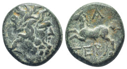 Pisidia. Termessos. 1st century BC, year A (1) AE (5.6 Gr. 18mm.)
 Laureate head of Zeus to right. 
Rev. Bridled horse galloping to left; A (date) abo...