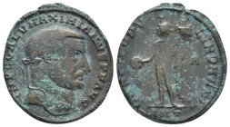 Galerius. A.D. 305-311. AE follis (26mm, 6.9 g). Antioch mint, Struck A.D. 306. IMP C GAL V MAXIMIANVS P F AVG, laureate head right / GENIO POPVLI ROM...