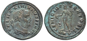 Galerius. A.D. 305-311. Æ follis (28mm, 6.1 g). Cyzicus, A.D. 308/9. GAL VAL MAXIMIANVS P F AVG, laureate head of Galerius right / GENIO IMP-ERATORIS,...