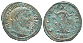 Maximinus Daia (305-313) AE-Follis, (22mm, 4.6 g). Nicomedia, 3112. Obv.: IMP C GAL VAL MAXIMINVS P F AVG Laureate head r. Rev.: SOL INVICTO / S / SMN...