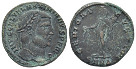 Maximinus II Æ Nummus. (25mm, 6.7 g) Nicomedia, AD 310-311. IMP C GAL VAL MAXIMINVS P F AVG, laureate head right / GENIO AVGVSTI CMH(ligate), Genius s...