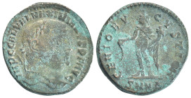 Maximinus II Æ Nummus. (26mm, 7.2 g) Nicomedia, AD 310-311. IMP C GAL VAL MAXIMINVS P F AVG, laureate head right / GENIO AVGVSTI CMH(ligate), Genius s...