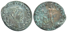 Maximinus II Daia AD 310-313. Cyzicus Follis Æ (25mm., 7,1 g). GAL VAL MAXIMINVS P F AVG, laureate head right / IOVI CONSERVATORI AVGG, Jupiter standi...