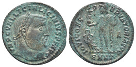 Licinius I AD 308-324. Struck AD 313. Heraclea Follis Æ (25mm., 3,2 g). IMP C VAL LICIN LICINIVS P F AVG, laureate head right / IOVI CONSERVATORI AVGG...