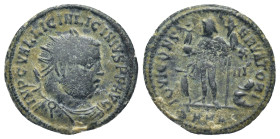 Licinius I, AD 308-324. AE, Follis. (19mm, 3.5 g). Heraclea. Obv: IMP C VAL LICIN LICINIVS P F AVG. Bust of Licinius, radiate, draped, cuirassed, righ...
