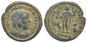 Licinius I. A.D. 308-324. AE follis (19mm, 3,6 g). Heraclea mint, IMP C VAL LICIN LICINIVS P F AVG, radiate, draped and cuirassed bust of Licinius Sen...
