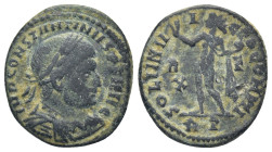 Constantine I (306-337), Nummus, Rome, AD 314-315 AE (20mm, 3,9 g) IMP CONSTANTINVS P F AVG, laureate, draped and cuirassed bust r., Rv. SOLI INV - I ...