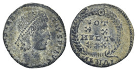 Constantius II (337-361), Nummus, Antiochia, AD 347-348 AE (15mm, 1,5 g) D N CONSTAN - TIVS P F AVG, diademed head r., Rv. VOT / XX / MVLT / XXX, in l...