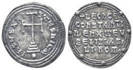 Leo VI the Wise and Constantine VII AD 886-912. Constantinople Miliaresion AR (23mm, 2,7 g) IhSUS XRISTUS nICA, cross potent on base and three steps, ...