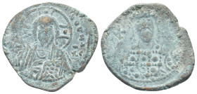 Constantine X Ducas, AD 1059-1067. AE, Follis. (28mm, 5.2 g). Constantinople. Obv: +EMMA NOVHA / IC XC. Bust of Christ facing, wearing nimbus cross, p...