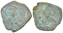 Constantine X Ducas, AD 1059-1067. AE, Follis. (28mm, 6.5 g). Constantinople. Obv: +EMMA NOVHA / IC XC. Bust of Christ facing, wearing nimbus cross, p...