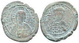 Constantine X Ducas, AD 1059-1067. AE, Follis. (30mm, 10.2 g). Constantinople. Obv: +EMMA NOVHA / IC XC. Bust of Christ facing, wearing nimbus cross, ...