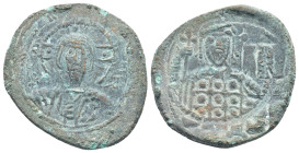 Constantine X Ducas, AD 1059-1067. AE, Follis. (30mm, 7.1 g). Constantinople. Obv: +EMMA NOVHA / IC XC. Bust of Christ facing, wearing nimbus cross, p...