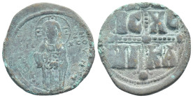 Anonymous (1034-1041 AD) Constantinople AE Follis (27mm, 9,11 g) Obv: ЄmmANOVHA, IC-XC, three-quarter length figure of Christ standing facing, wearing...