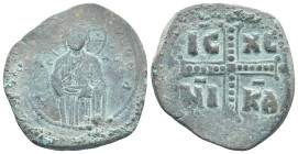 Anonymous (1034-1041 AD) Constantinople AE Follis (28mm, 10,2 g) Obv: ЄmmANOVHA, IC-XC, three-quarter length figure of Christ standing facing, wearing...