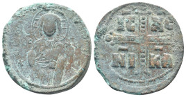 Anonymous (1034-1041 AD) Constantinople AE Follis (28mm, 9,5 g) Obv: ЄmmANOVHA, IC-XC, three-quarter length figure of Christ standing facing, wearing ...
