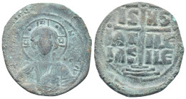 Anonymous (attributed to Romanus III). Ca. 1028-1034. Æ anonymous follis (32mm, 8,6 g). Constantinople mint. +EMMANOVHL, IC-XC, bust of Christ facing ...