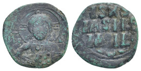 Anonymous Class E. Attributed to Constantine X Ducas, 1059-1067 AD. AE (26mm, 7.33 g). Constantinople mint. Facing bust of Christ Pantokrator with bea...