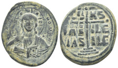 Anonymous Folles. temp. Romanus III, circa 1028-1034. E Follis Constantinople 
 (12.5 Gr. 32mm.)
 Facing bust of Christ Pantokrator 
Rev. Large cross ...