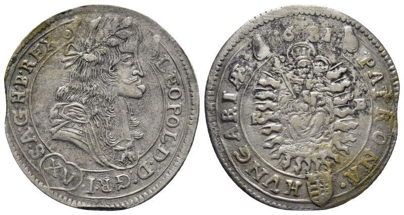 Hungary. Leopold I, AD 1674-1696. AR, 15 Kreuzer. (30mm, 6.0 g). Obv: Leopold lo...