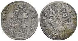 Hungary. Leopold I, AD 1674-1696. AR, 15 Kreuzer. (30mm, 6.0 g). Obv: Leopold looking right, younger portrait, curly wig with laurent; denomination (X...