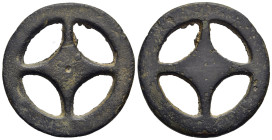 CELTIC COINS / KELTEN. "Rouelles". Ae (2nd-1st century BC).

Wheel with four spokes.

Condition: Very fine.

Weight: 11,73 g.
Diameter: 36 mm.