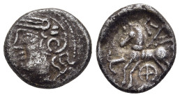 CELTIC COINS / KELTEN. Central Gaul. Lingones. Quinarius (circa 1st century BC)

Obv: Helmeted head left
Rev: Stylised horse left wheel below

Casteli...