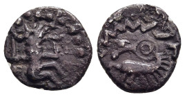 CELTIC COINS / KELTEN. Germania. Treveri. Quinarius (mid 1st century BC). "Tanzendes Männlein" type.

Obv: Stylized man advancing right, head left, ho...