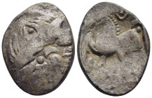 CELTIC COINS / KELTEN. Eastern Celts. Imitations of Philip II of Macedon. Tetradrachm 'Kugelwange type' (2nd-1st century BC).

Obv: Stylized laureate ...