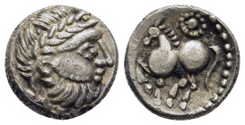 CELTIC COINS / KELTEN. Eastern Celts. Imitations of Philip II of Macedon. Drachm 'Kugelwange type' (2nd-1st century BC).

Obv: Celticised, bearded hea...