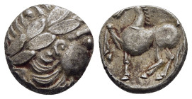 CELTIC COINS / KELTEN. Eastern Celts. Drachm 'Kugelwange type' (2nd 1st century BC).

Obv: Celticised, bearded head wearing large laurel wreath to rig...