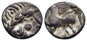CELTIC COINS / KELTEN. Eastern Celts. Drachm 'Kugelwange type' (2nd 1st century BC).

Obv: Celticised, bearded head wearing laurel wreath to right. 
R...