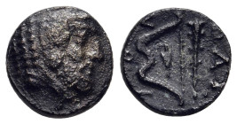 ISLANDS off THRACE. Thasos. Ae (circa 390-335 BC).

Obv: Bearded head of Herakles right, wearing lion skin.
Rev: ΘAΣ / ION.
Amphora within-bow above c...