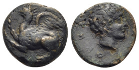 THRACE. Abdera. Ae (circa 411/0-386/5 BC). Uncertain, magistrate. 

Obv: Griffin springing left, with both forelegs raised. 
Rev: Head of Apollo to ri...