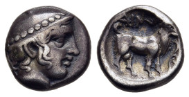 THRACE. Ainos. Diobol (circa 408-406 BC).

Obv: Head of Hermes right wearing petasos.
Rev: AIN.
Goat standing right; vine to right.

May 200; SN...