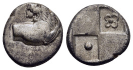 THRACE. Chersonesos. Hemidrachm (circa 386-338 BC).

Obv: Forepart of lion right, head left.
Rev: Quadripartite incuse square with alternating raised ...