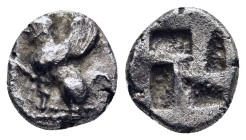 THRACE. Samothrake. Obol (circa 500-475 BC).

Obv: Sphinx seated left, raising forepaw.
Rev: Quadripartite incuse square of swastika pattern.

Schwaba...