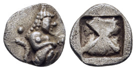 THRACO-MACEDONIAN TRIBES. Berge (previously Lete or Siris). Trihemiobol or 1/8 Stater (circa 525-480 BC).

Obv: Satyr crouching to right; in fields, p...