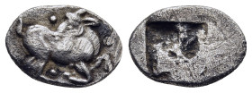 THRACO-MACEDONIAN TRIBES, Mygdones or Krestones. Trihemiobol (circa 485-470 BC).

Obv: Goat kneeling right, head left; pellets around.
Rev: Quadripart...
