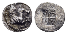 MACEDON. Argilos. Hemiobol (circa 495-477 BC).

Obv: Forepart of Pegasus right.
Rev: Quadripartite incuse square.

HGC 3.1,481; SNG ANS 763.

Conditio...
