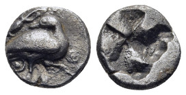 MACEDON. Eion. Trihemiobol (circa 480-460 BC).

Obv: Goose stepping left, head right, off base; lizard above, tiny Θ to lower left and right.
Rev. Qua...